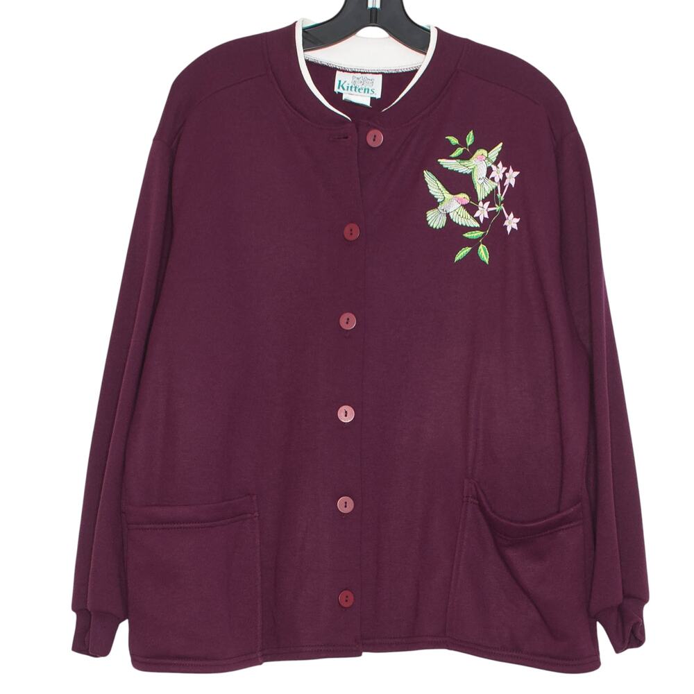 Vintage Cardigan Embroidered Hummingbird Floral Novelty Cottagecore Grandma M